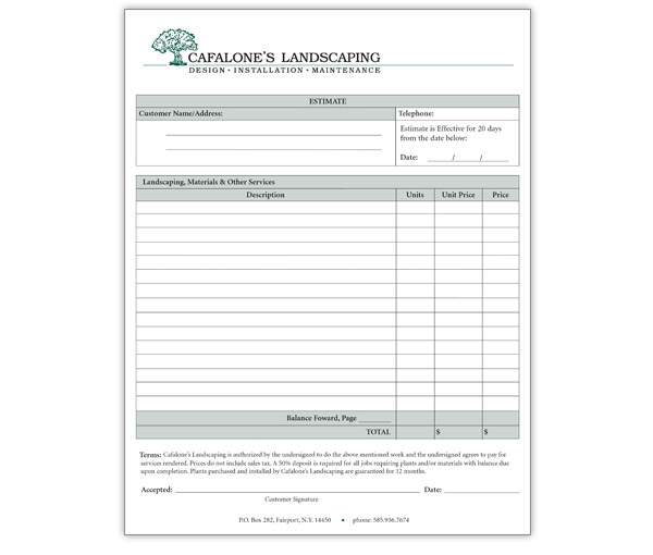Estimation Form for Cafalone's Landscaping