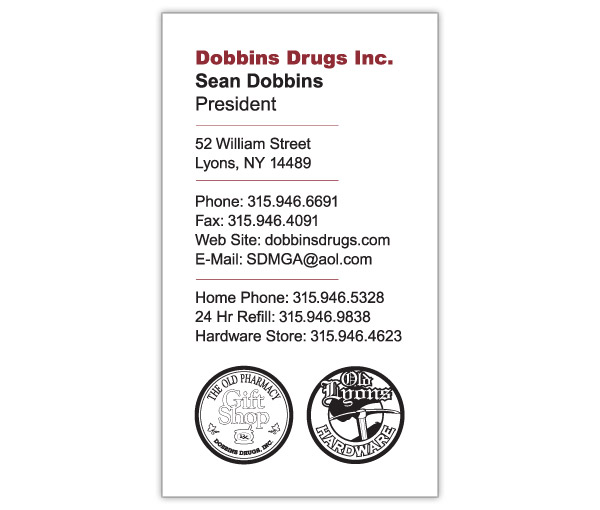 Dobbins Drugs Business Card