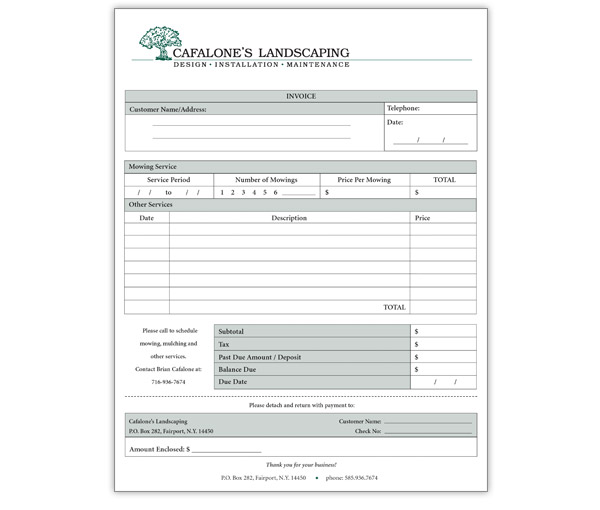 Invoice Form for Cafalone's Landscaping